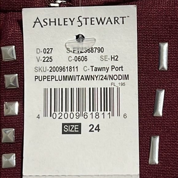 ASHLEY STEWART size 24 studded peplum full zip purple plum jacket long sleeve - Picture 10 of 11